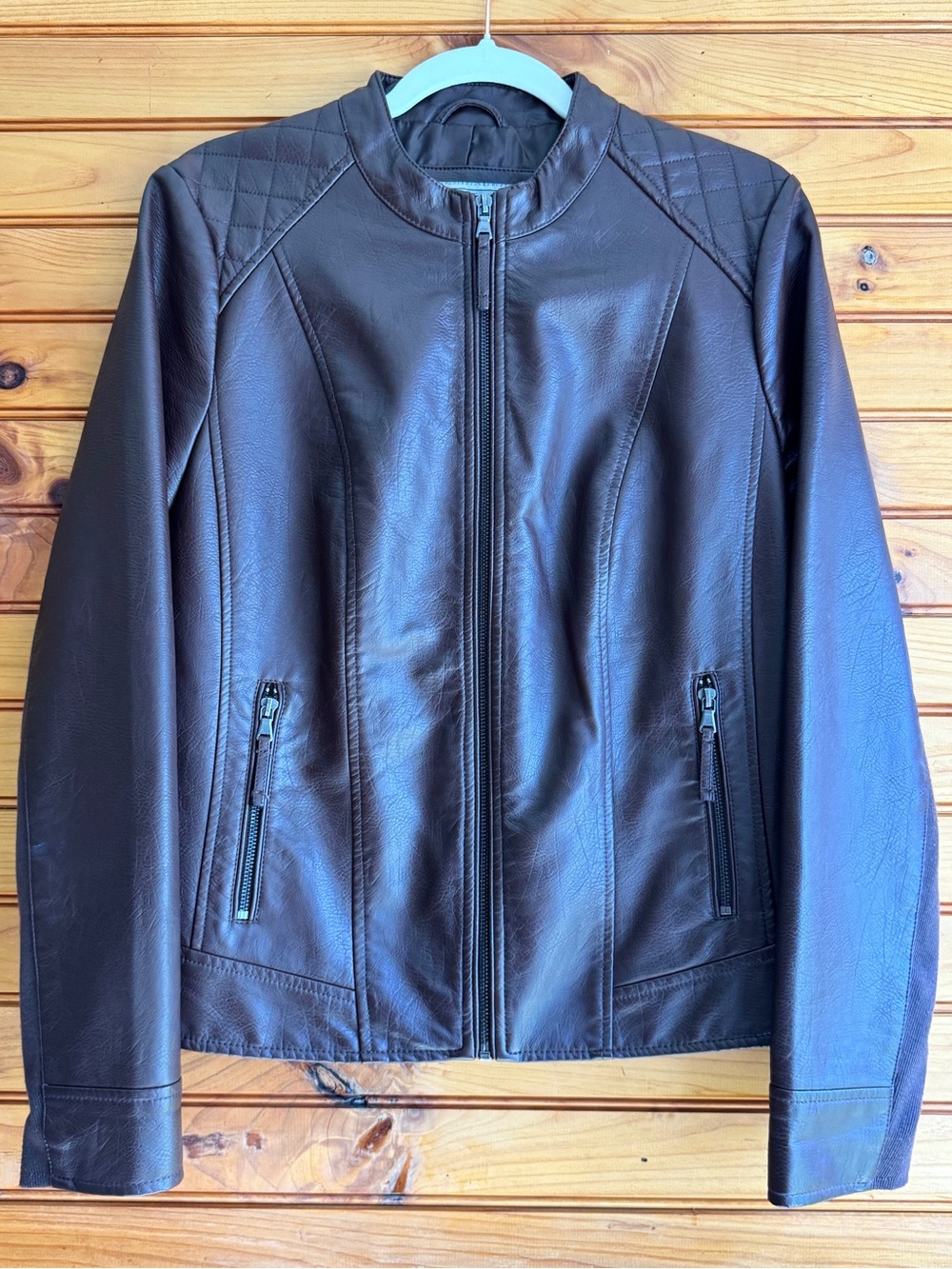 G.H. Bass & Co. Cafe Racer Jacket M Chocolate Brown Faux Leather Y2K Moto